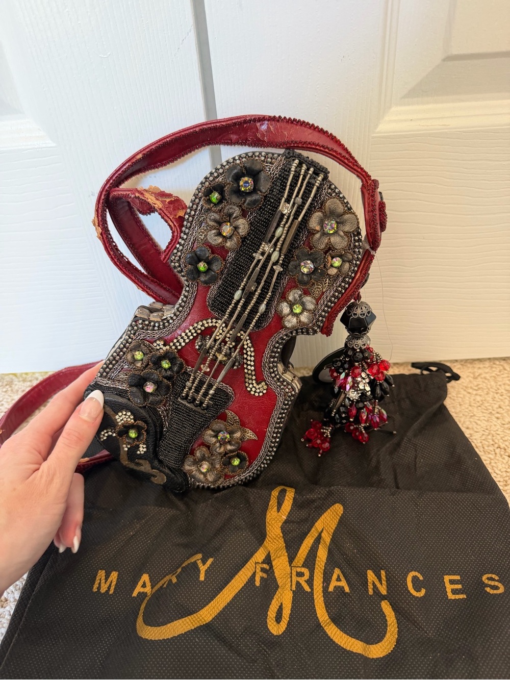 Vintage MARY FRANCES 3D Violin Musical Instrument Beaded Bag AS IS